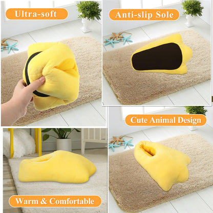 Meanplan Duck Slippers, Winter Feet Slippers Yellow Cartoon Shoes Fluffy Claw Paw Shoes Halloween Party Gift(Size 6.5-8.5)