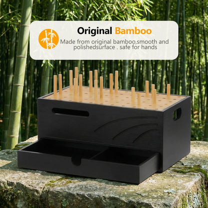 Homde Bamboo Charging Station Organizer: 2 Layer Charger Holder with Drawer for Office Home - Electronic Docking Stand for Multiple Devices, Tablets, Phones （Black）