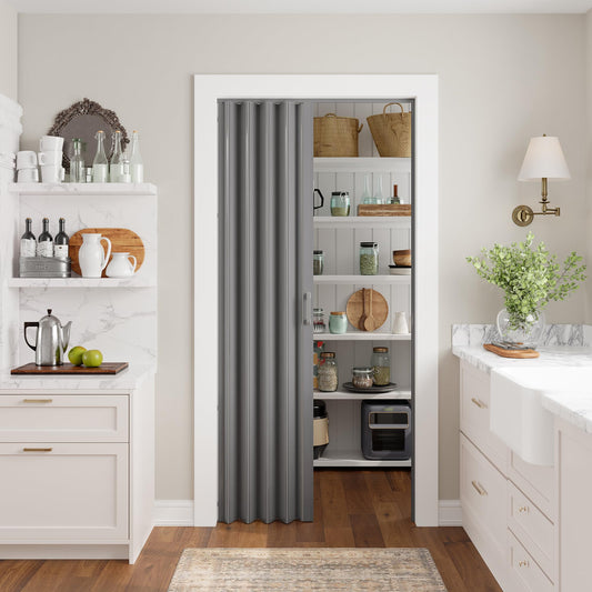 SmartStandard 36" x 80" Accordion Doors Interior, Double Walled Accordion Folding Doors for Closet, PVC Accordian Door for Doorway Bathroom Basement, Easy to Assemble, Grey