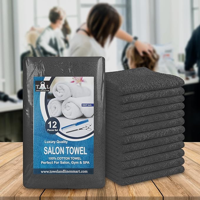 Towel and Linen Mart Grey Salon Towels, and Home Hair Care 12 Pack