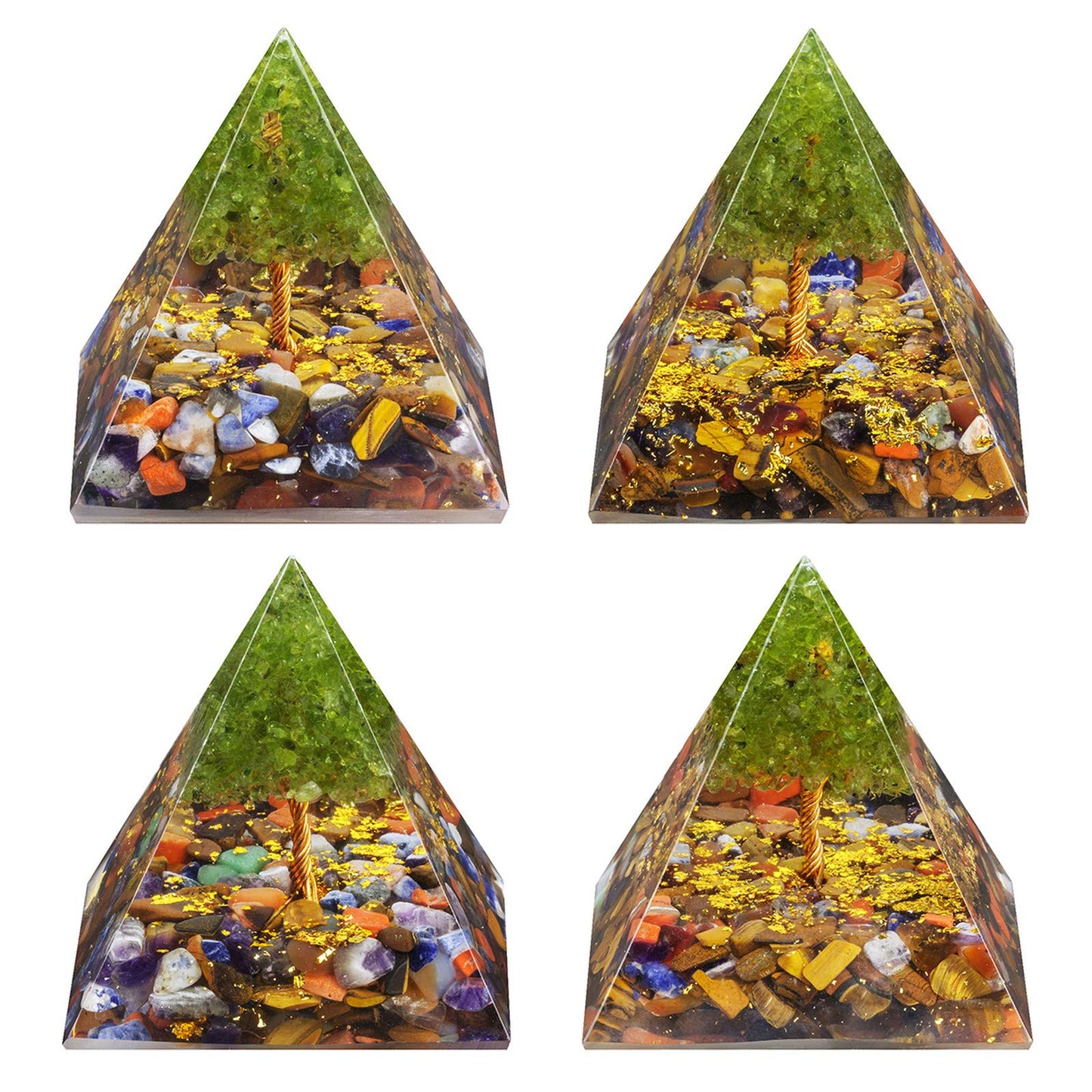 TUMBEELLUWA 2.36in 7 Chakra Crystal Tree of Life Orgonite Pyramid Generator Handmade Energy Stones Decor for Prayer, Meditation, Yoga