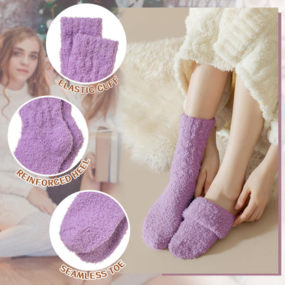 WEVIAS Womens Fuzzy Socks Slipper Fluffy Comfy Cozy Winter Soft Warm Fleece Cabin Plush Sleep Socks (Purple Series)