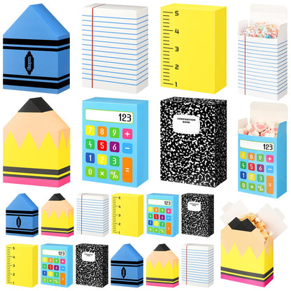 AmazingSpark 24 Pcs Teacher Gifts Boxes School Classroom Pencil Crayon Treat Boxes Composition Notebook Calculator Candy Holder Bags for Teachers Day Preschool Kindergarten Welcome Classroom Decor