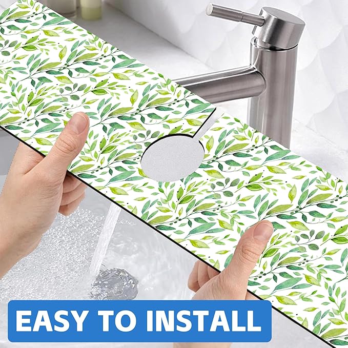 Tropical Eucalyptus Leaves Kitchen Sink Splash Guard Mat Absorbent Fast Drying