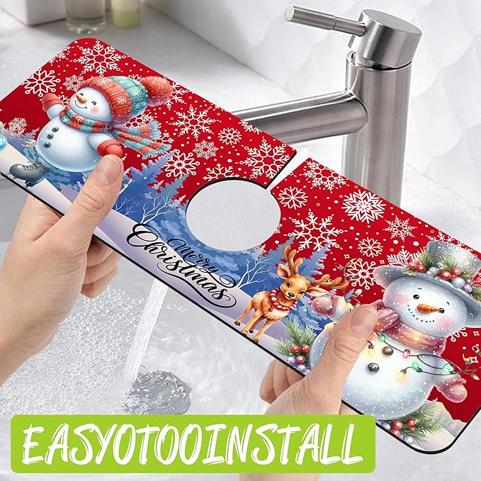 Chrismas Sink Splash Guard Faucet Mat Christmas Absorbent Fast Drying Mat Sink
