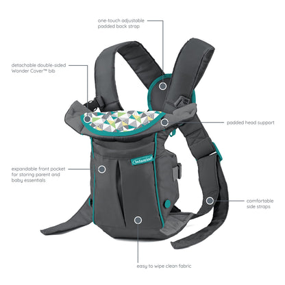 Infantino Swift Classic Baby Carrier, 2 Ways to Carry with Wonder Cover Bib, Adjustable Strap, Registry Essential, Baby Carrier for Newborn to Toddler 3,18-11,79kg, Gray