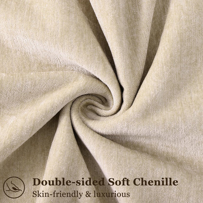 decorUhome Christmas Couch Throw Pillow Covers 18x18 Set of 2, Decorative Soft Euro Velvet Neutral Chenille Pillow Covers with Elegant Design for Sofa Bed Living Room Home Decor, Beige