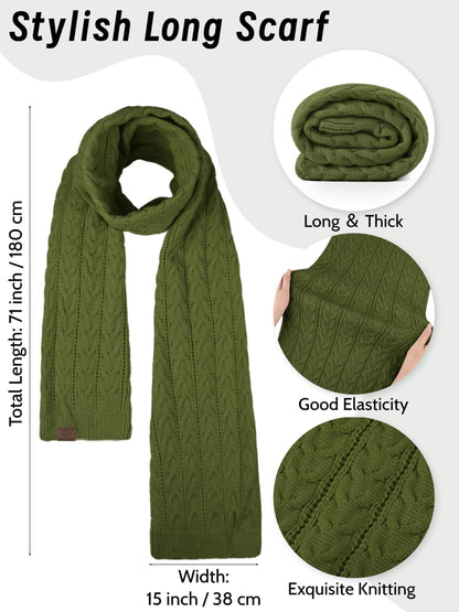 URATOT Women Winter Beanie Hat Scarf Gloves Ear Warmer 4 in 1 Set Beanie Pompom Hat Touchscreen Gloves Long Scarf Ear Warmer Dark Olive