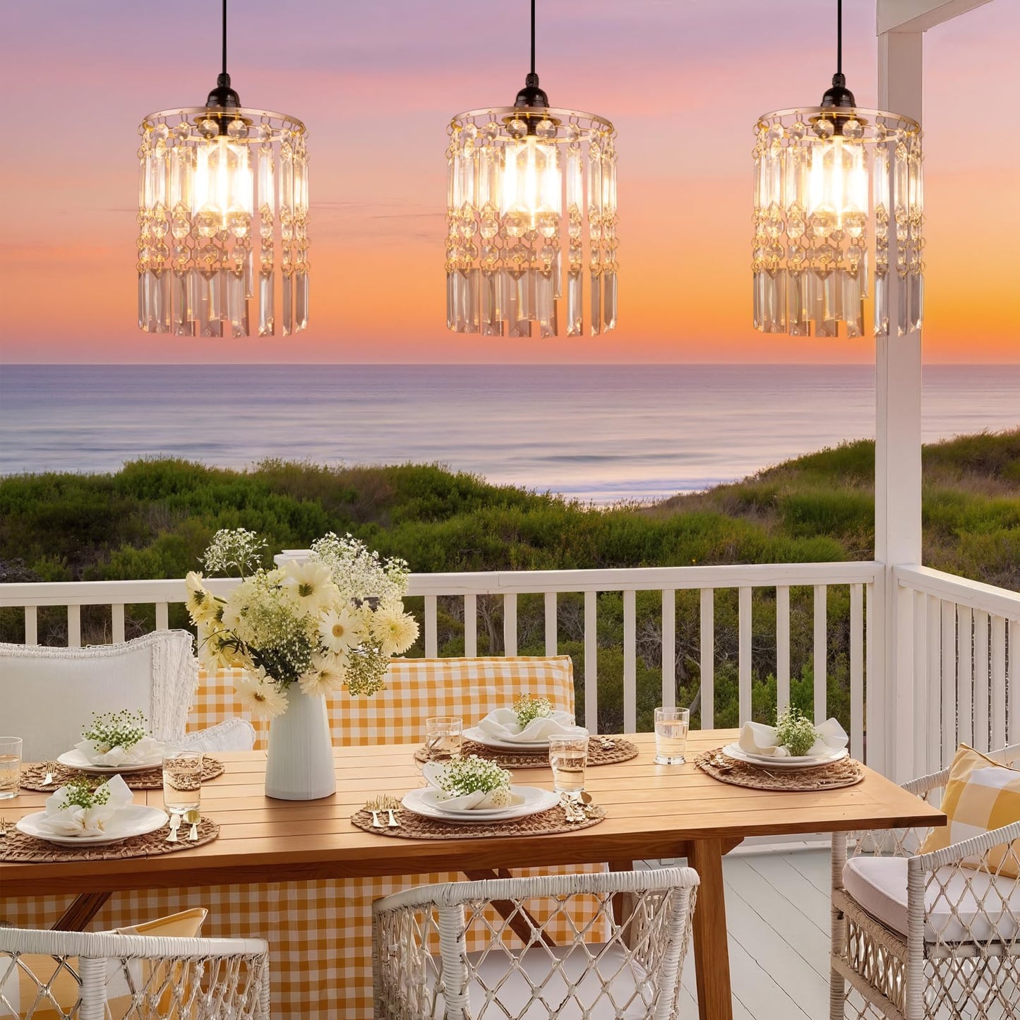 TWINKVILLA Battery Operated Chandelier, 3Pack Hanging Gazebo Lights, Acrylic Crystal Beaded Pendant Lights Outdoor Waterproof for Patio Tree Pergola Porch and Indoor Decor (3)