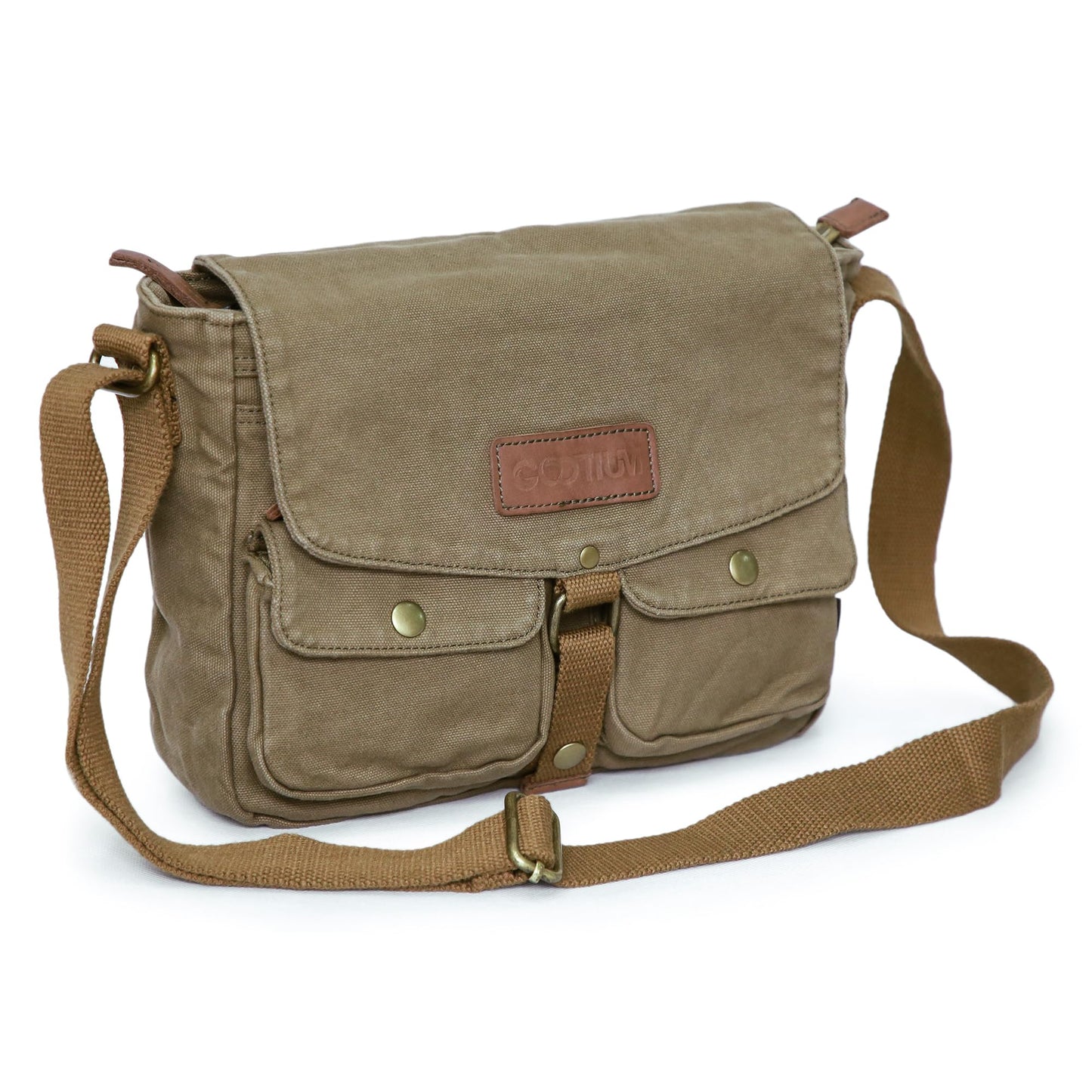 GOOTIUM Vintage Canvas Messenger Bag Men’s Crossbody Bag, Army Green
