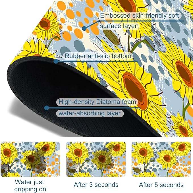Watercolor Sunflowers Sink Splash Guard Faucet Mat Sunflowers Polka Dots Super