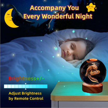 DIGFPWT Axolotl Crystal Ball Night Light, 3.15 Inch 3D Axolotl Crystal Lamp with LED Wooden Base, 16 Colors Change with Remote Control, Gift Box Packing, Gifts Ideas for Friends (Axolotl E)