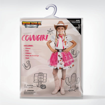 Spooktacular Creations Halloween Cowgirl Costume for Girls, Toddler White Cowgirl Dress Outfit with Western Hat for Kids Dress-Up, Cosplay and Themed Party (Large, 10-12 yrs)