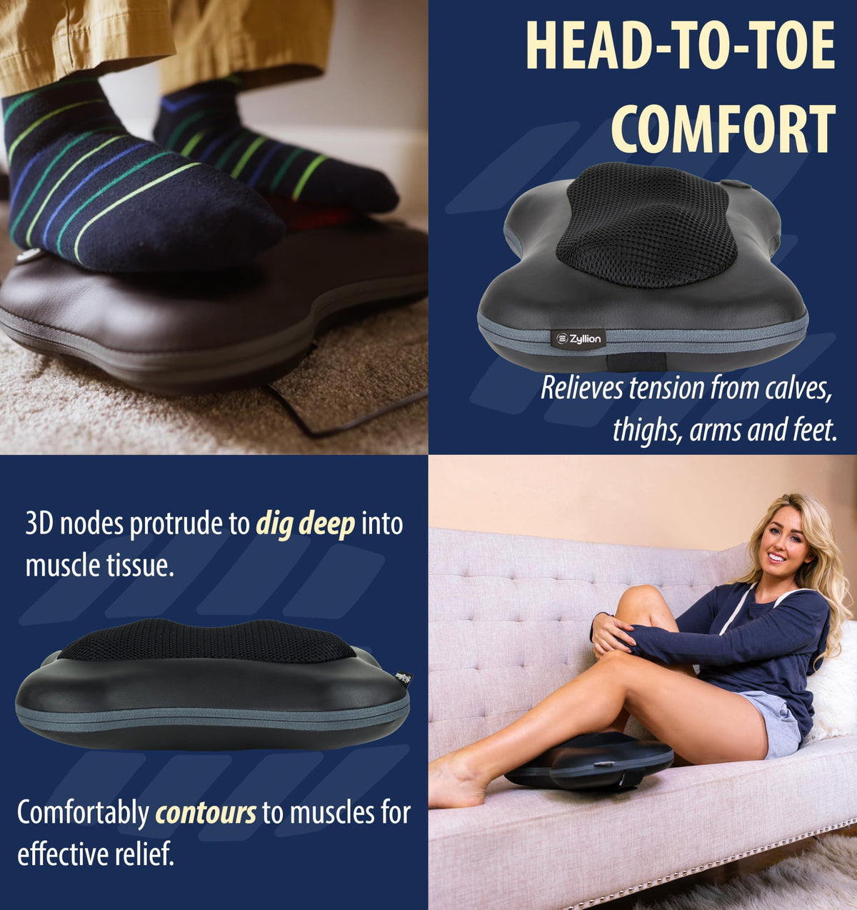 Zyllion Shiatsu Back and Neck Massager with Heat (FSA HSA Eligible) Cordless Rechargeable 3D Electric Kneading Deep Tissue Massage Pillow for Muscle Pain Relief on Shoulder, Leg, Foot ZMA-13RB