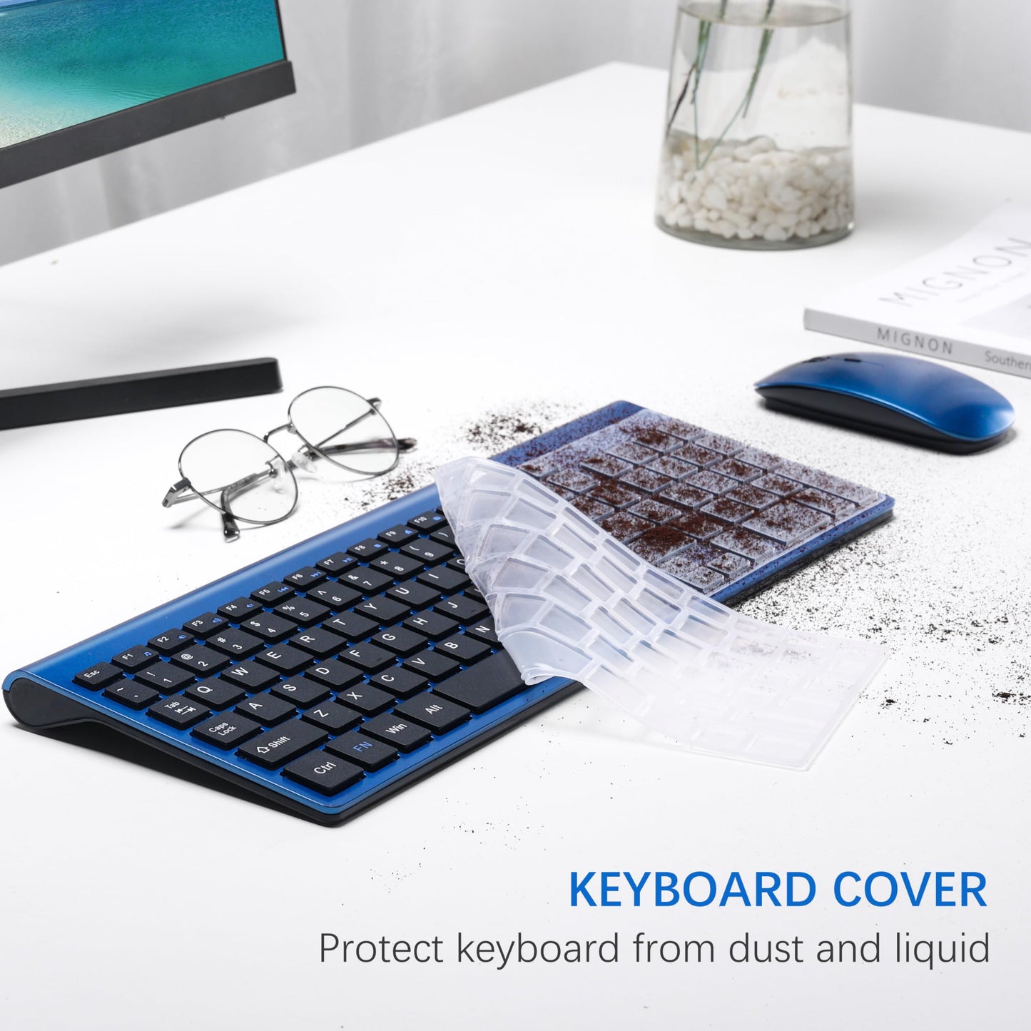 Wireless Keyboard and Mouse Ultra Slim Combo, TopMate 2.4G Silent Compact USB 2400DPI Mouse and Scissor Switch Keyboard Set with Cover, Batteries Included, for PC/Laptop/Windows/Mac - Gray Black