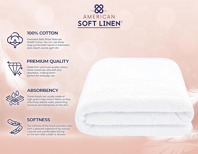 American Soft Linen 100% Cotton 600 GSM Turkish 40x80 Oversized Bath Towel Sheet