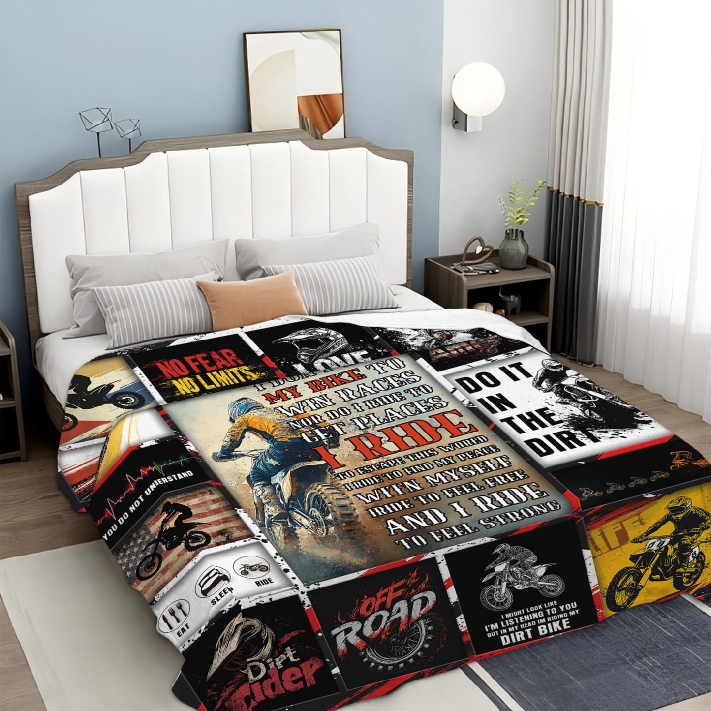 Motorcycle Blanket for Mens, Dirt Bike Flannel Throw Blanket, Fleece Soft Cozy Stuff Blankets Gift for Women Men Couch Sofa Bed 50" x 40"