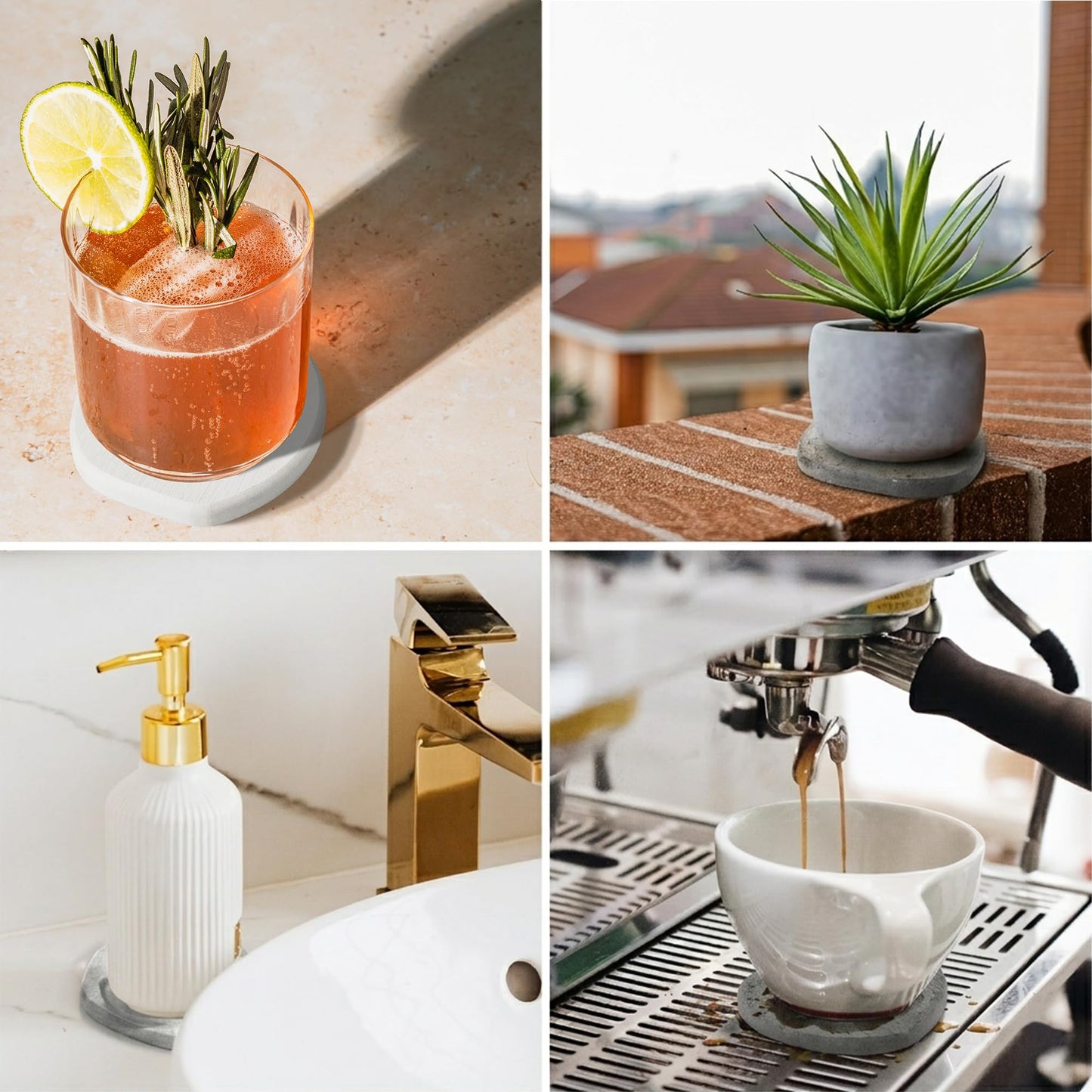 Diatomaceous Earth Coasters Set of 6 for Drinks, Moisture Water Absorbent Stone Coasters for Table Desk at Work, Water Absorbing Instant Drying Diatomite, Modern White