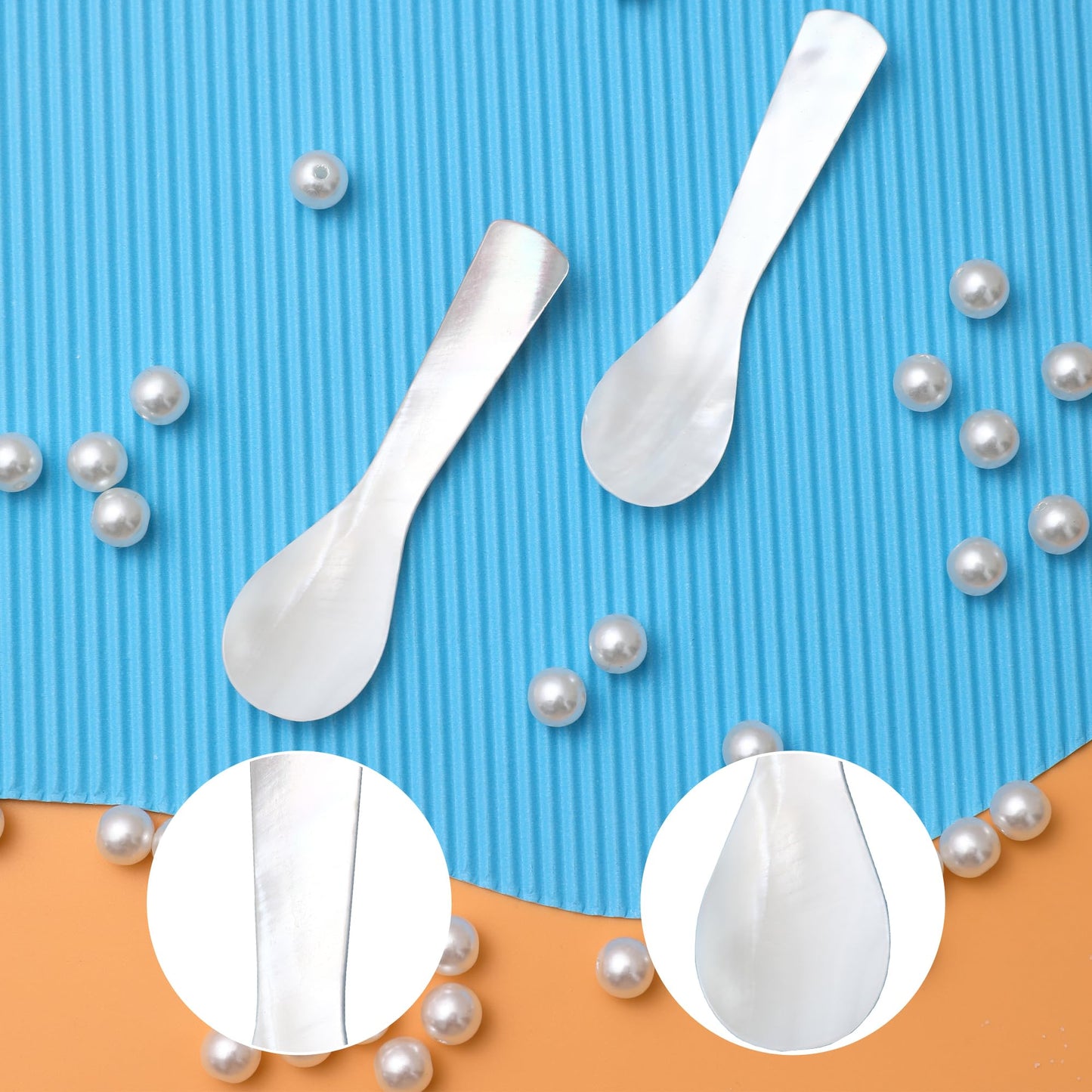 Caviar Spoons, Mother of Pearl Spoons for Caviar with Hand Crafted Round Handle for Caviar, Cake, Ice Cream, Salt, Coffee, Restaurant Serving (10PCS,3.5In)