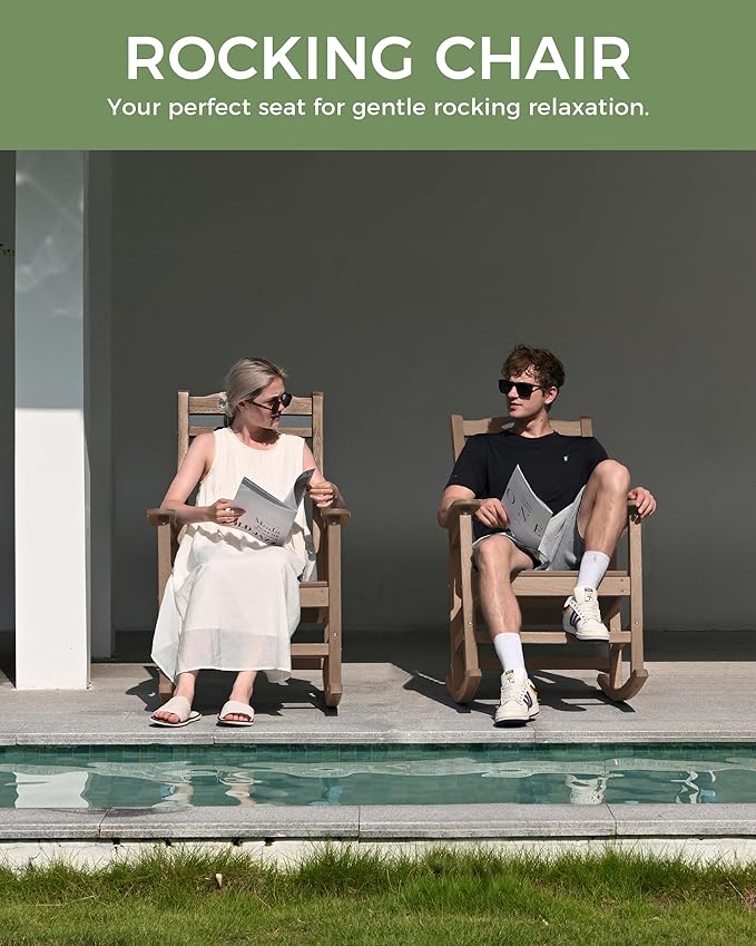 Oversized Outdoor Rocking Chairs Set of 4, High Back Porch Rocker Chair, HDPE All Weather Resistant Rocking Chairs for Patio,380lbs Weight Capacity, Teak