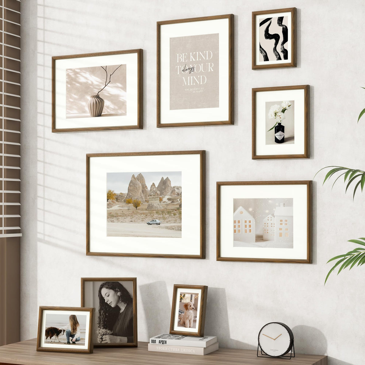 Venusmiles 11x14 Picture Frame, Natural Solid USA-Sourced Walnut Wood Photo Frames with HD Tempered Glass, Handcrafted Rounded Edge Wooden Frame Matted to 8x10, Gallery Wall Art Mount Display