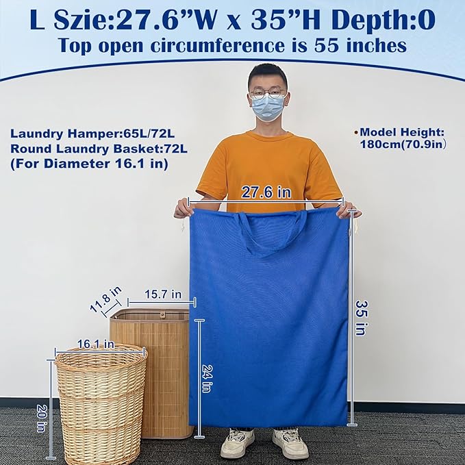 Laundry Bag with Handles & Drawstring Closure 27.6”Wx35"H, Thick Laundry Bag