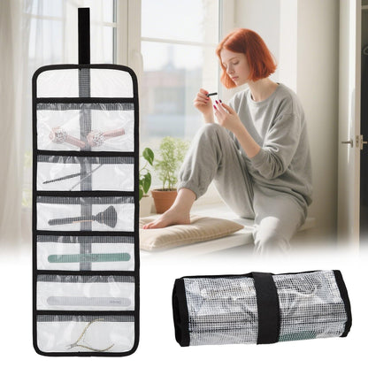 Small Roll Up Storage Bag, 6 Pockets Roll Up Tool Kit, Suitable for Mechanics, Kitchen Storage, Art Sketching, Travelling, Potter's Tools, Office Objects, Transparent and Visible, Space-Saving 4 Pack