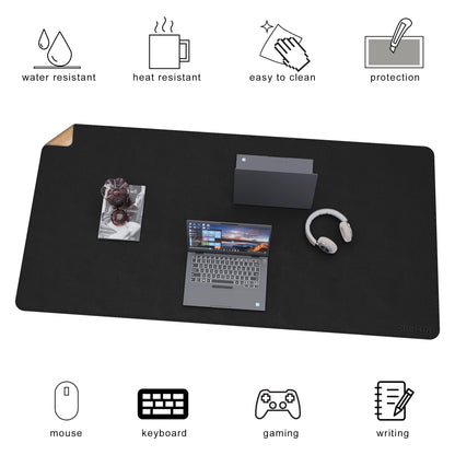 Chihein Cork & PU Leather Desk Mat 55” x 28” - Extra Large Mouse Pad, Double Sided Waterproof Desk Pad Protector for Executive Desk, Dining Table, Office Desk (Black)
