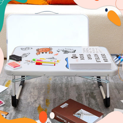 Suzile 1 Pc Portable Lap Desk with Dry Erase Board, Foldable Bed Tray Table with Storage Drawer, Markers & Eraser, Whiteboard Writing Surface for Couch, Sofa, Drawing, Writing, Home Office