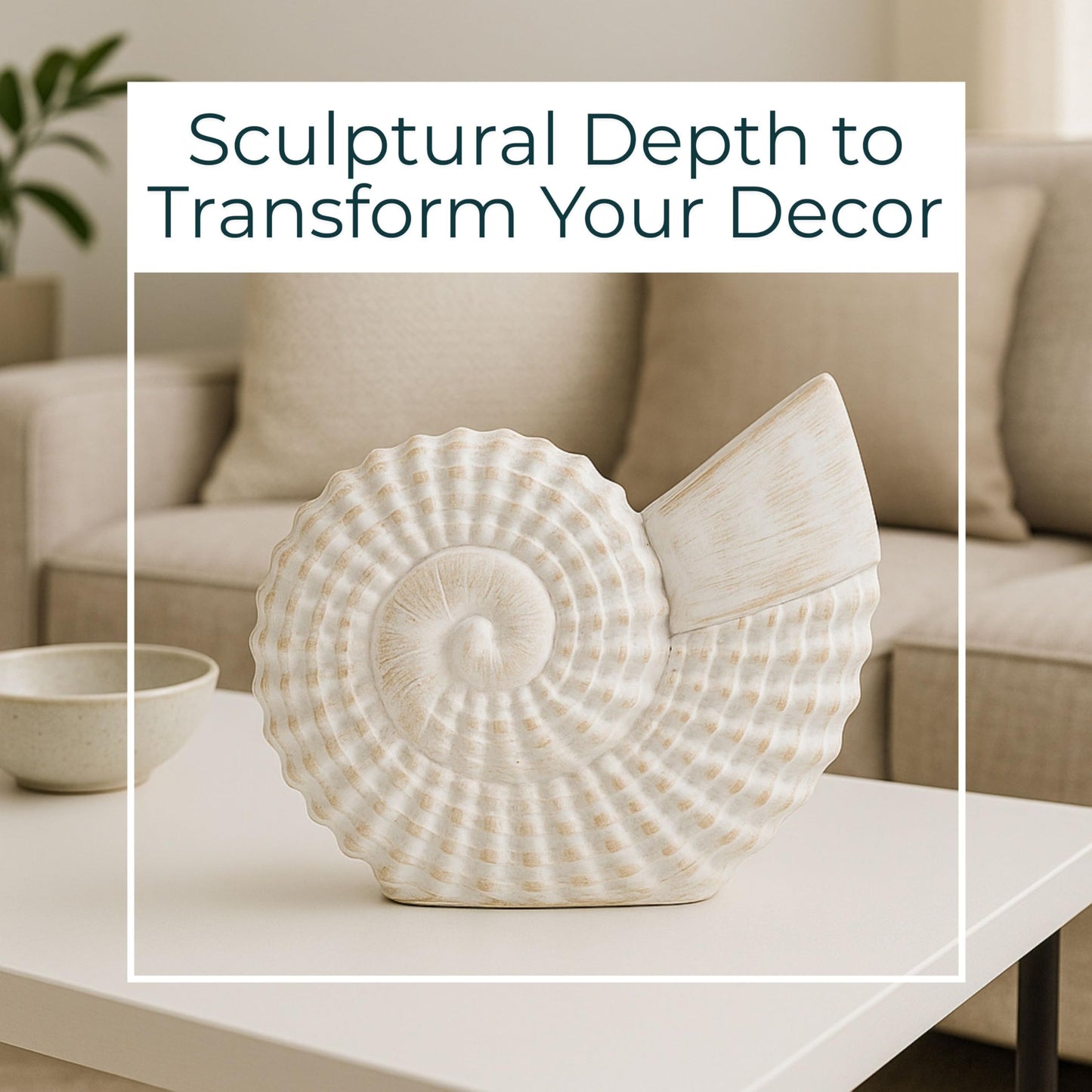Coastal Seashell Decorative Figurine – Handcrafted Polyresin Nautical Decor Sculpture – Figurines & Sculptures Home Decor for Office, Bedroom & Living Room – 7", Whitewash