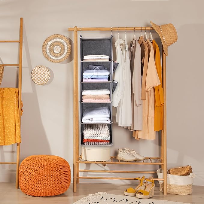 BOOMIBOO Hanging Closet Organize and Shelves，5-Hanging Shelf