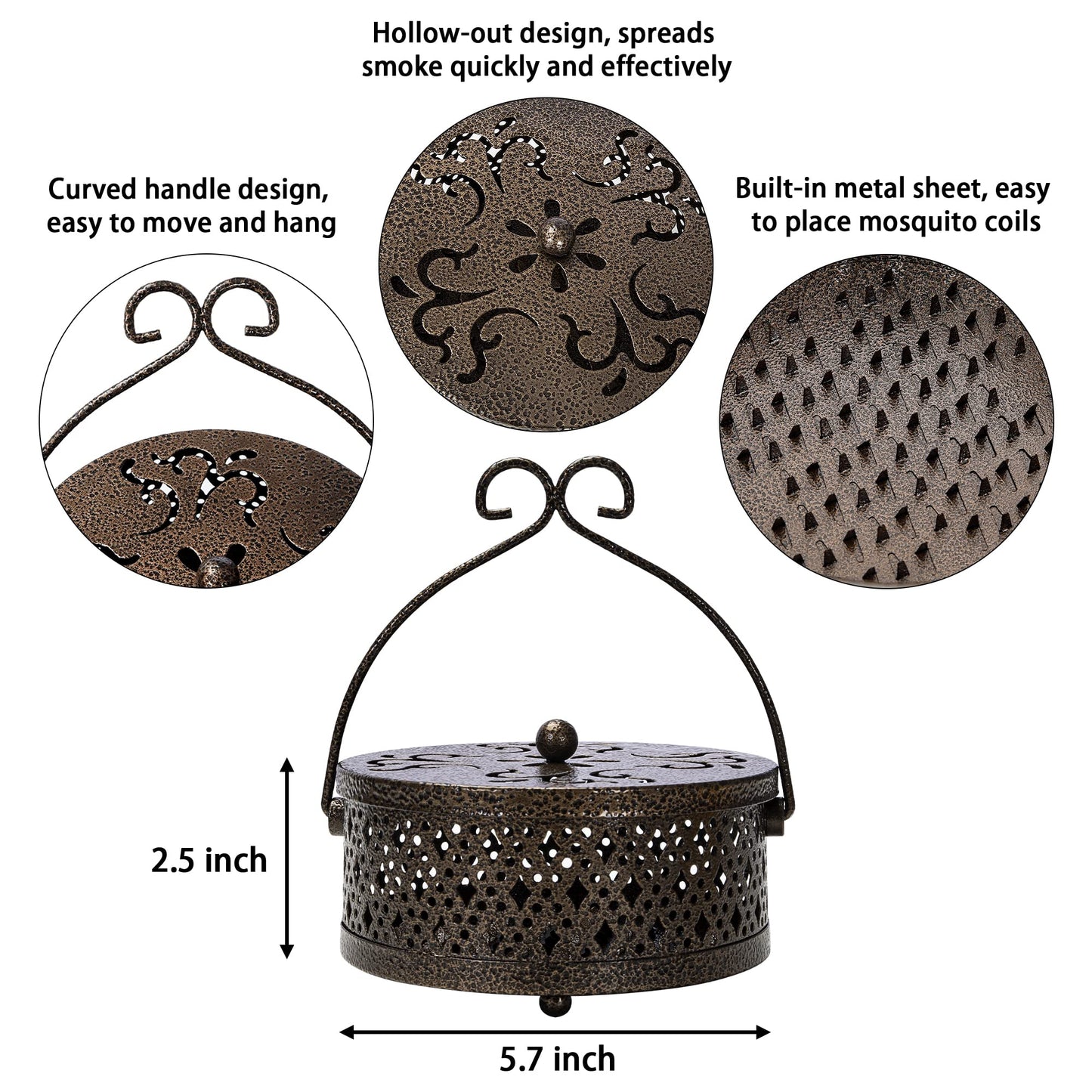 MyLifeUNIT Mosquito Coil Holder, Retro Portable Mosquito Incense Burner for Home and Camping (Bronze)