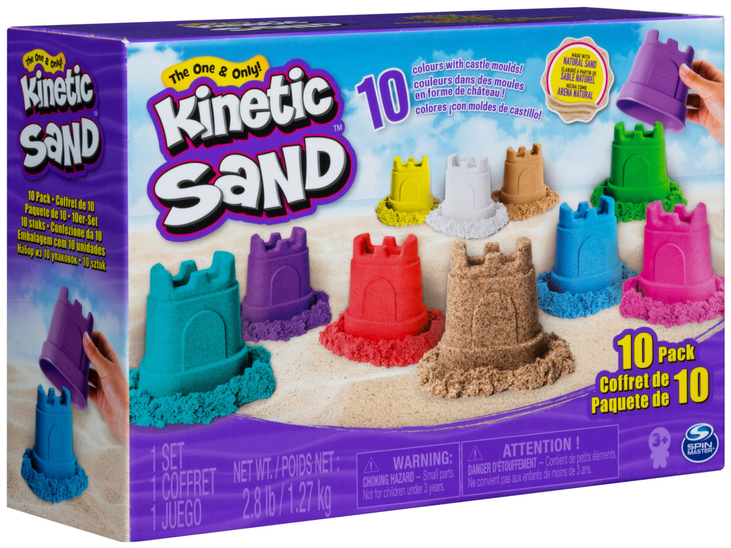 Kinetic Sand, Castle Containers 10-Colour Pack Non-Toxic Educational and Creative Sensory Play Sand Toys for Boys and Girls Aged 3+