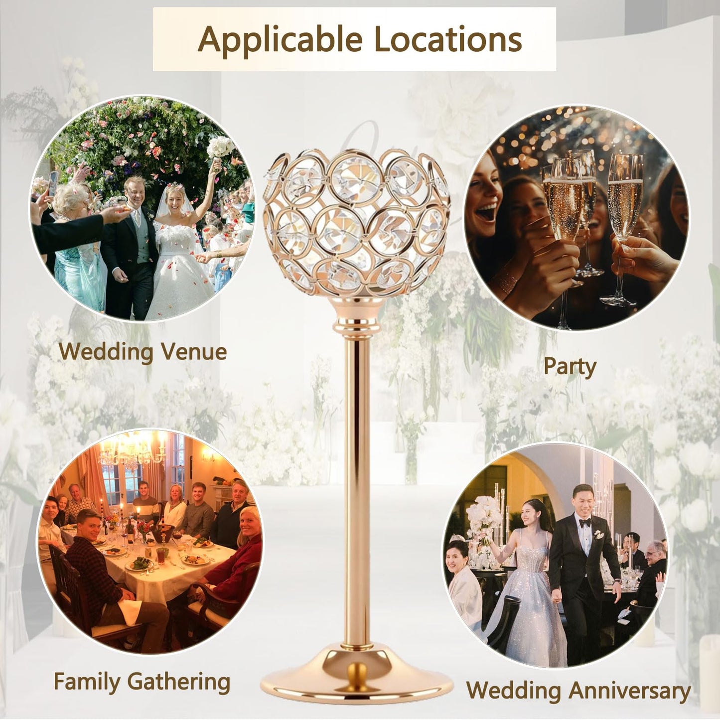 Candle Holder Candlestick Holders- 1Set Gold Crystal Pillar Candle Holders,Metal Candlestick Stands for Wedding Centerpieces,Table Decor for Church,Valentine's Day Housewarming Gift,3Pcs