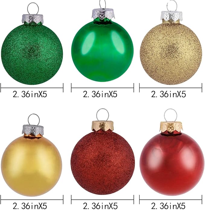 30ct Christmas Ball Ornaments, 2.36" Shatterproof Christmas Tree Decorations, Perfect Hanging Ball for Indoor/Outdoor Holiday Wedding Party Decor (Gold-Red-Green)