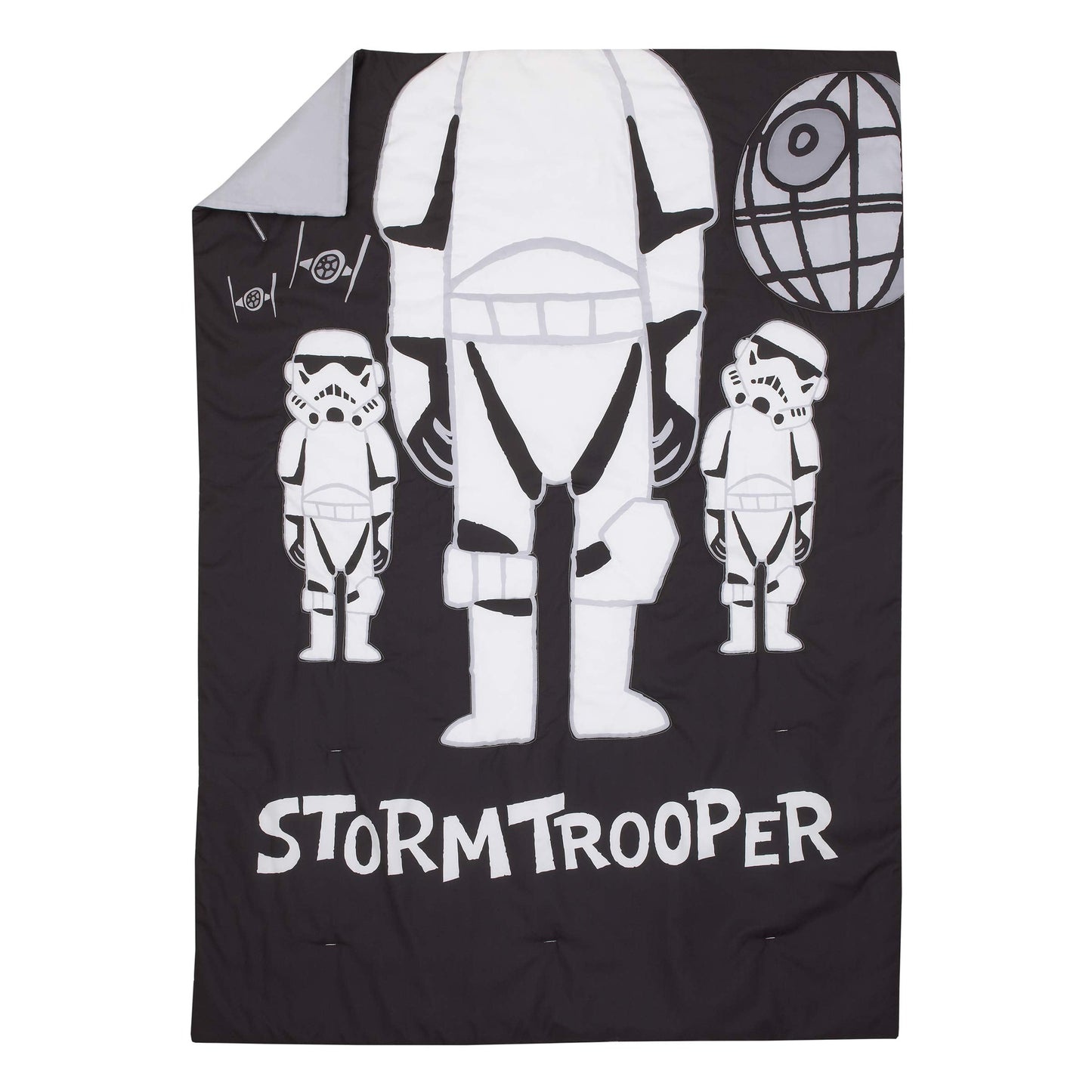 Disney Star Wars Storm Trooper Black and White 4 Piece Toddler Bed Set - Comforter, Fitted Bottom Sheet, Flat Top Sheet, and Reversible Pillowcase