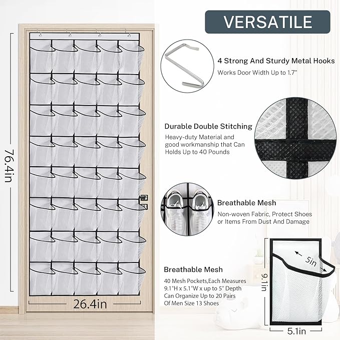 40-Pocket Over the Door Shoe Organizer