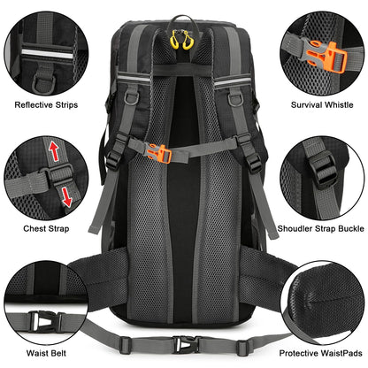 jianyana Hiking Backpack Waterproof 50L Foldable Rucksack Durable Lightweight Camping Bag with Rain Cover for Camping Trekking Hiking Walking Cycling Climbing Outdoor Sports for Women Men(Black)