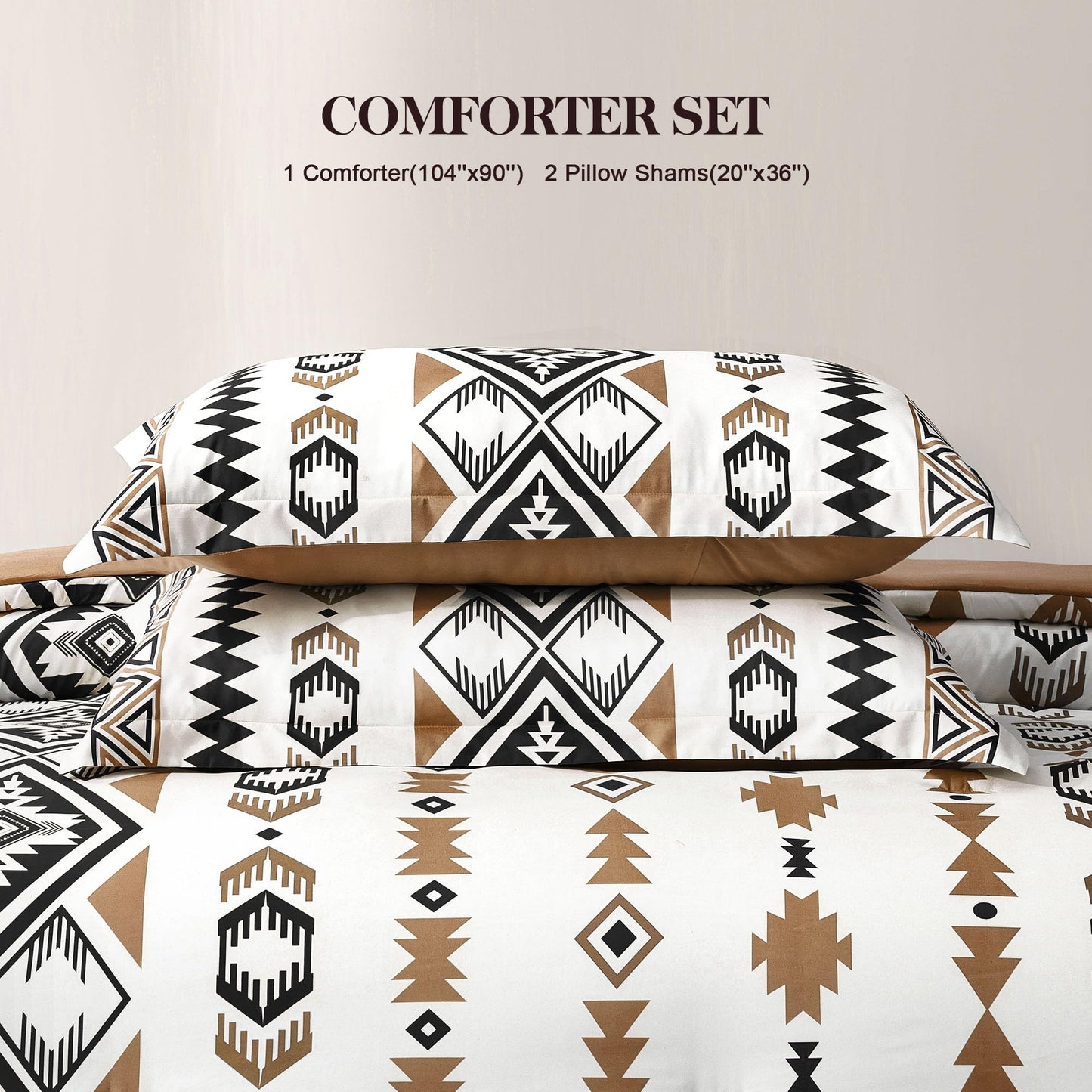 Tyrot King Comforter Set – 3 Piece Brown Boho Aztec Bedding, Western Southwestern Style Comforter Sets, Soft Lightweight Comforter for All Seasons, 1 Comforter & 2 Pillow Shams