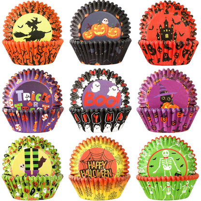 SANNIX 450pcs Halloween Cupcake Liners, Ghost Pumpkin Baking Cups Standard Cupcake Wrappers Paper Wraps Muffin Liners for Halloween Party Candy Cake Decorations Supplies(9 Designs)