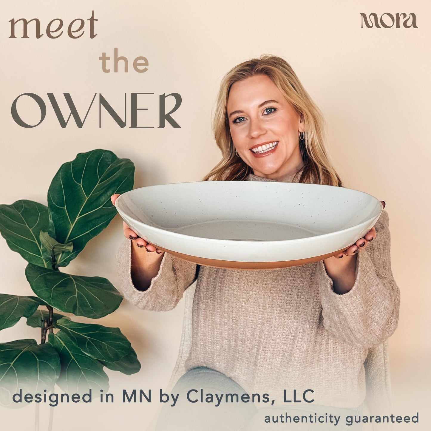 MORA Ceramic Large Serving Bowls- Set of 2 Oval Platters for Entertaining. Modern Kitchen Dishes for Dinner, Fruit, Salad, Turkey, etc. Oven, Dishwasher Safe, 55/35 oz, 13.5" / 11.8" - Earl Grey