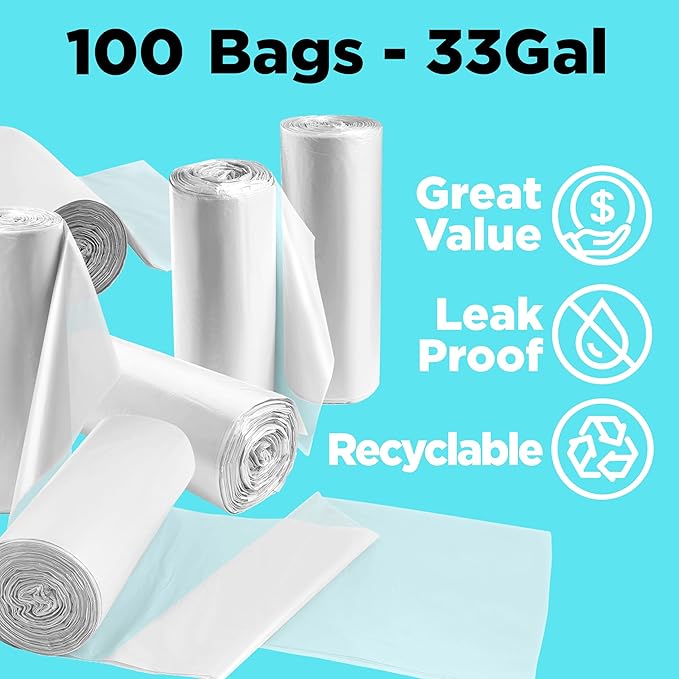 ToughBag 30-33 Gallon Clear Trash Bags Recycling Bag, Garbage Can Liners –
