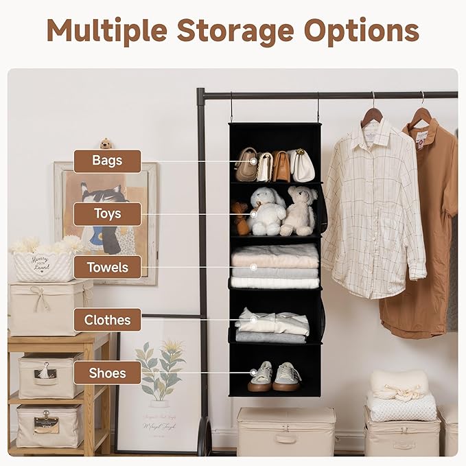 StorageWorks 5-Shelf Hanging Closet Organizers, Foldable Closet Storage