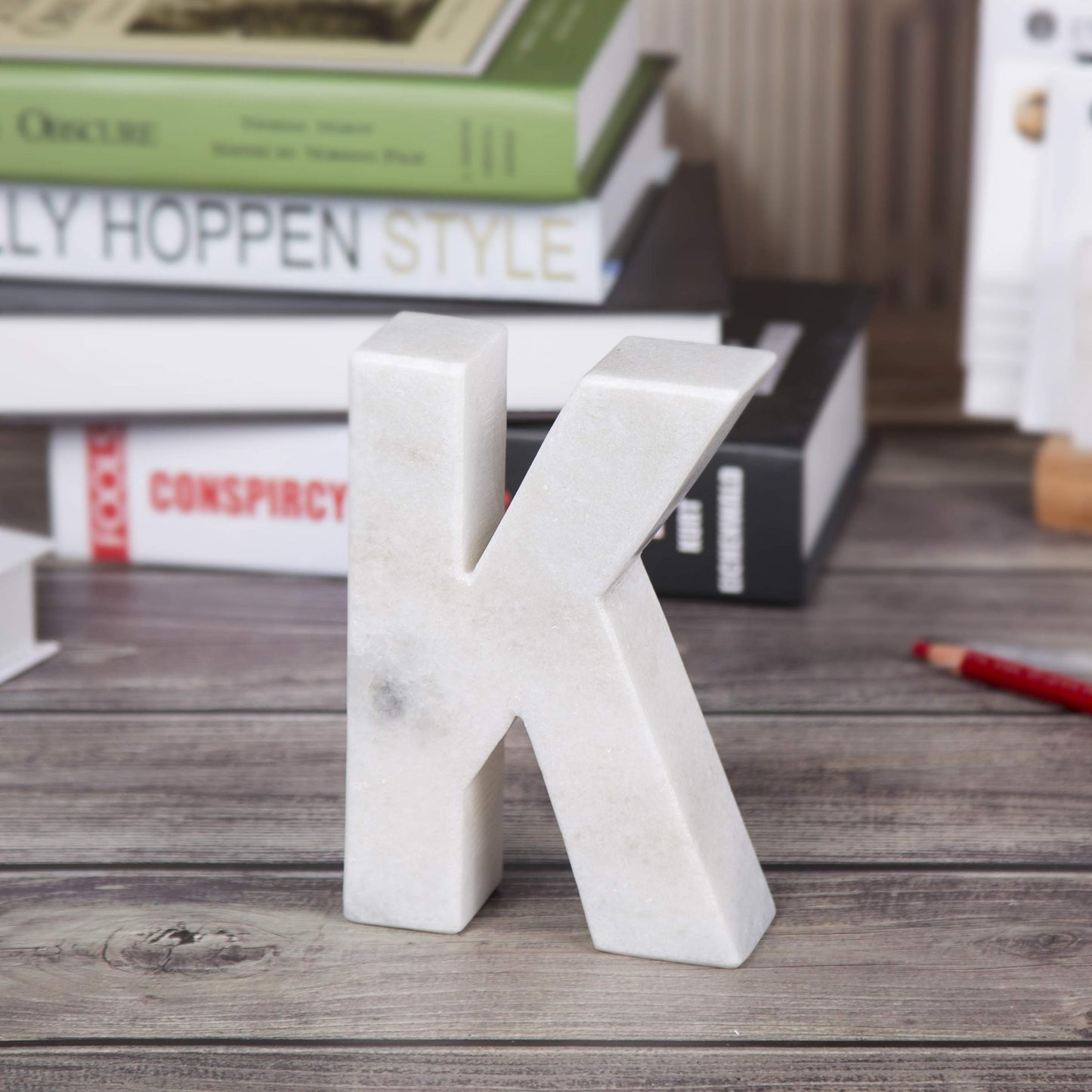 Creative Home Natural Marble Stone Letter K Bookends, Off-White