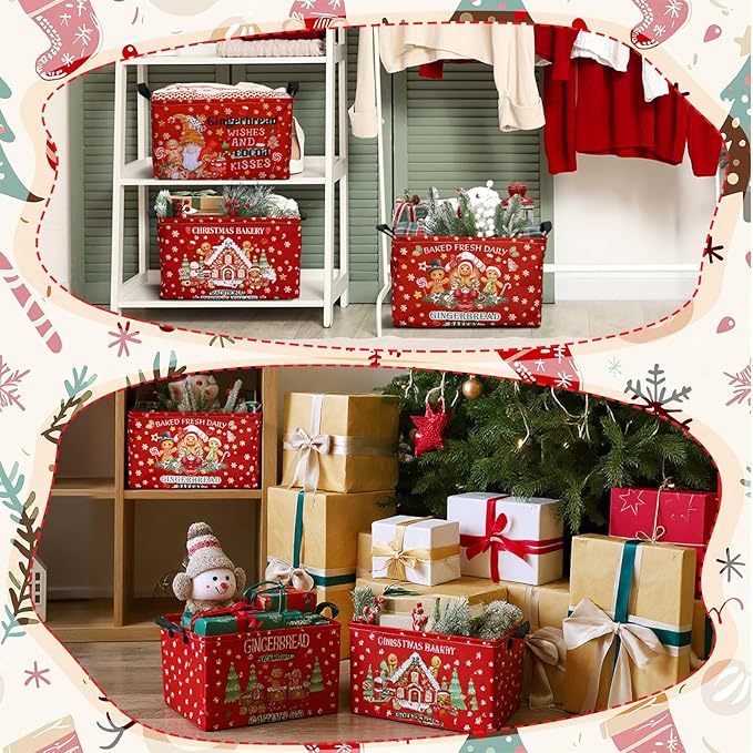 4 Pack Christmas Storage Bin Collapsible Large Christmas Gingerbread Man