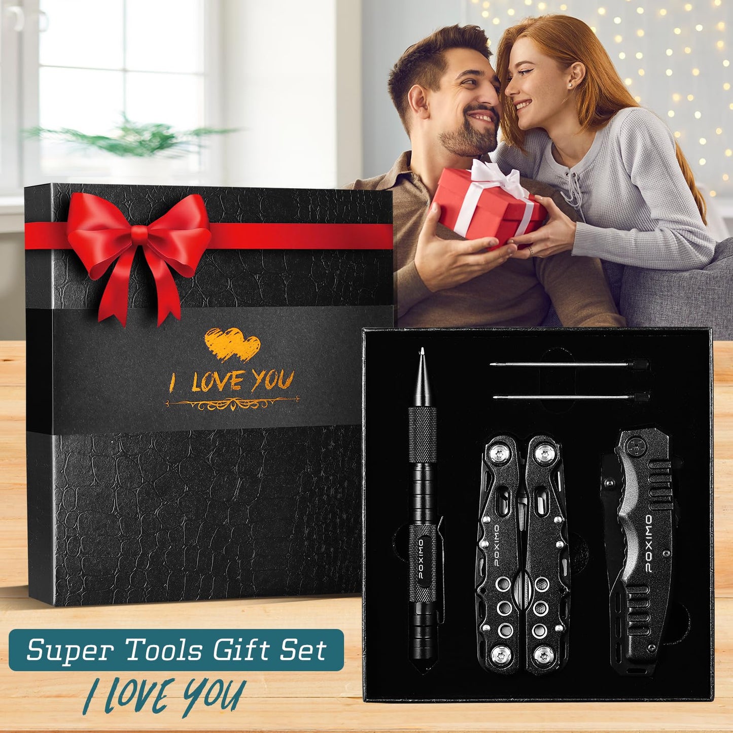 Multitools Gift Set "I LOVE YOU", Men Gifts 3 Items Pack with 14-In-1 Multi tool Pliers, Pocket Knife, Tactical Pen, Gifts for Men Women, Stocking Stuffers EDC, Survival Tools Set (I LOVE YOU)