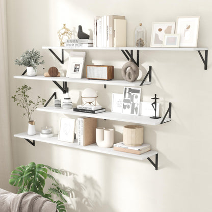 Acovy Floating Shelves for Wall Decor,24" Wx8 D Wall Mount Floating Bookshelf Set of 2,Hanging Storage Shelf with Sturdy Metal Brackets,Wooden Shelf for Living Room,Bedroom,Bathroom,White