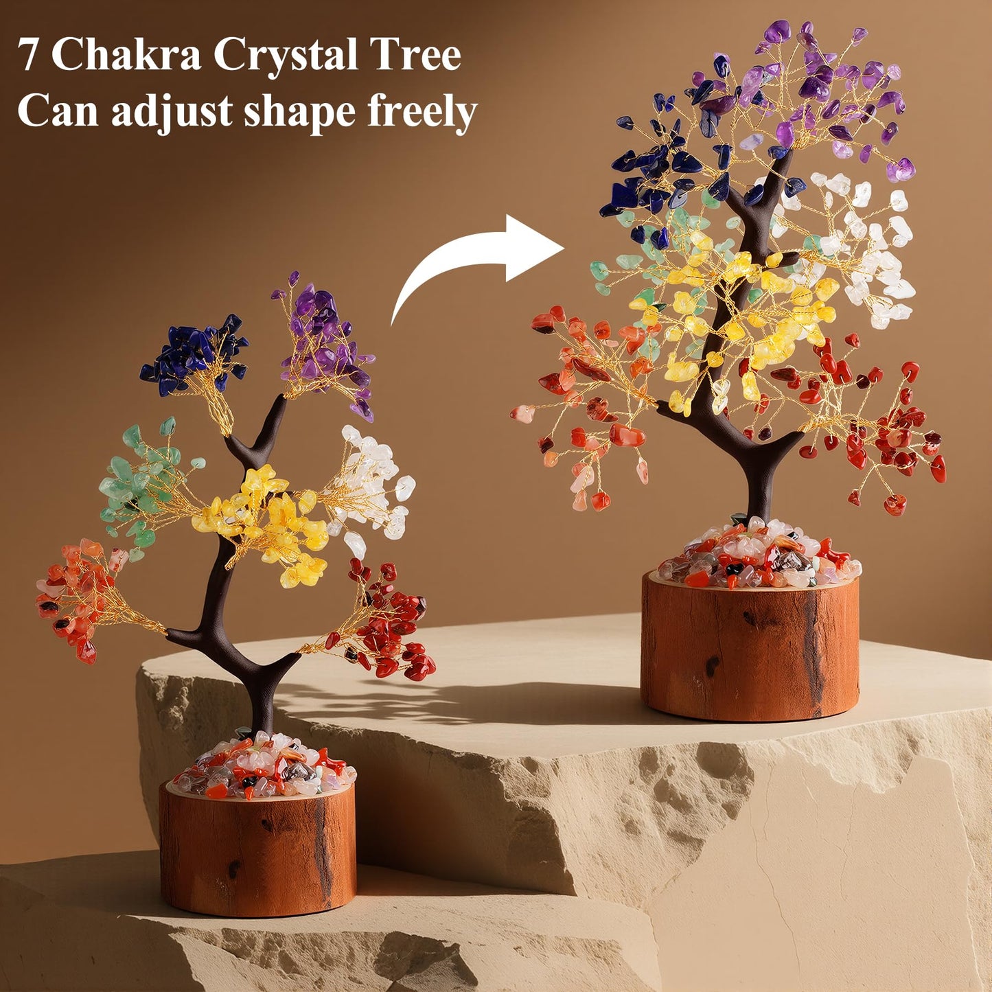 Crystal Tree of Life, Healing Crystal Trees with 280 Beads Chakra Stones, Handmade 7 Chakra Tree for Home Office Desk Crystal Decor, Good Luck Birthday Gifts for Women, Mom
