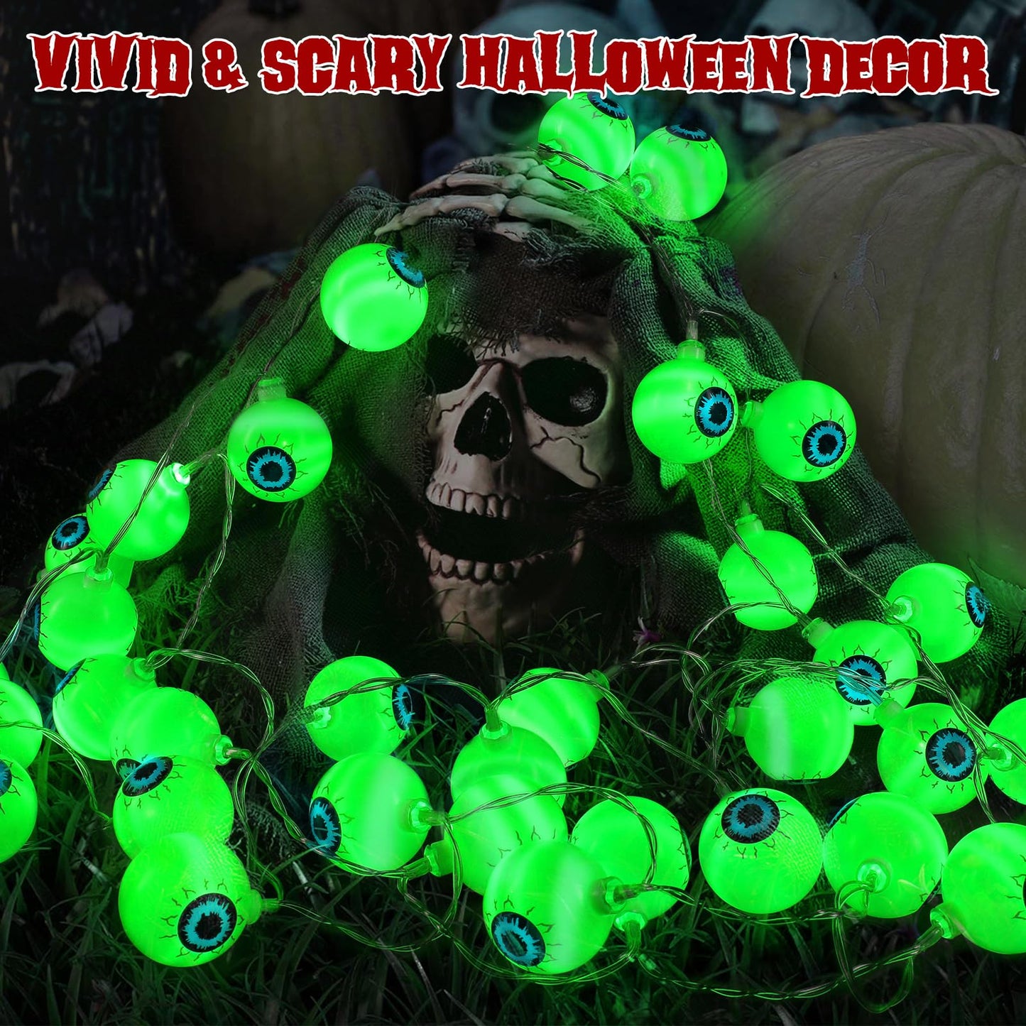 Halloween Decorations 30LED 17Ft Eyeball Halloween String Lights With Timer Remote Battery Operated 8 Modes Halloween Lights Halloween Indoor Outdoor Decorations For Home Garden Yard Halloween Décor