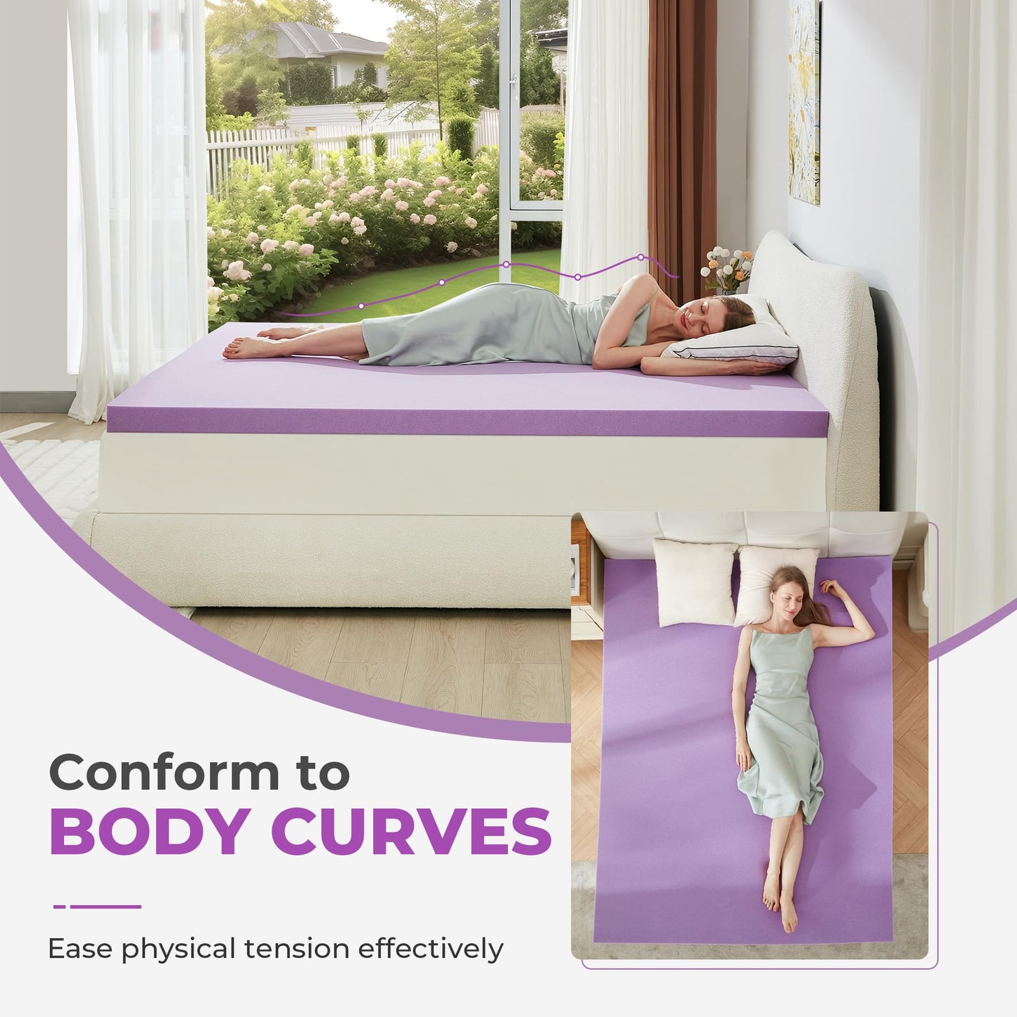 BDEUS 2 Inch Gel Memory Foam Mattress Topper Ventilated Soft Pressure Relieve Mattress Pad, Breathable Bed Topper, CertiPUR-US Certified, Twin Size